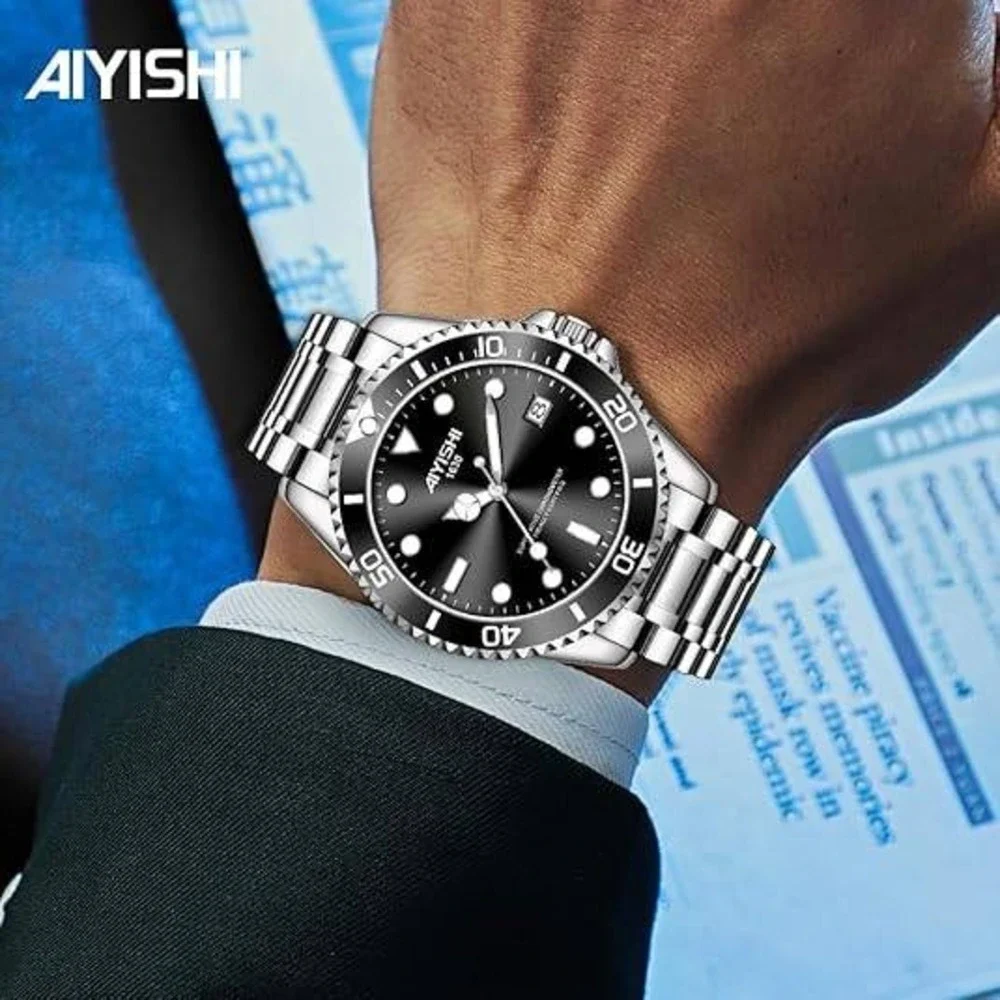 Dofia Xiaoya Aiyishi 1630 Men's Silver Stainless Steel Quartz Watch Black Dial G